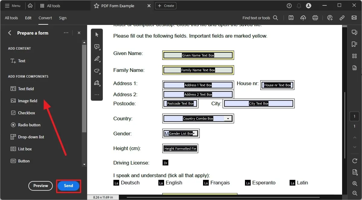insert fields into a form adobe
