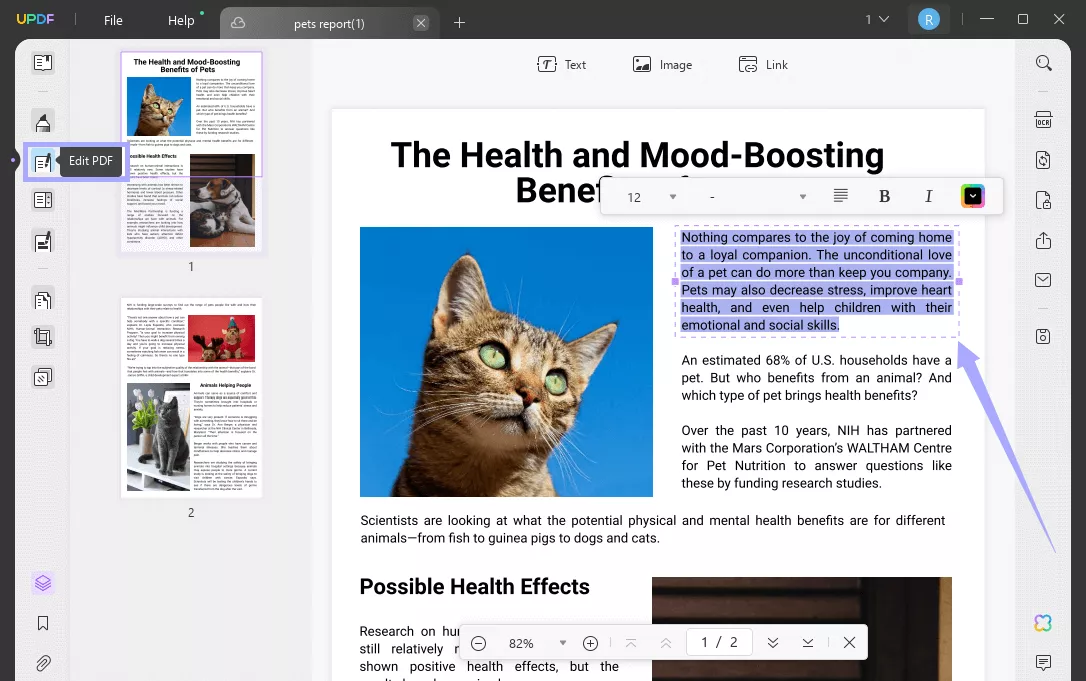 edit pdf text with updf