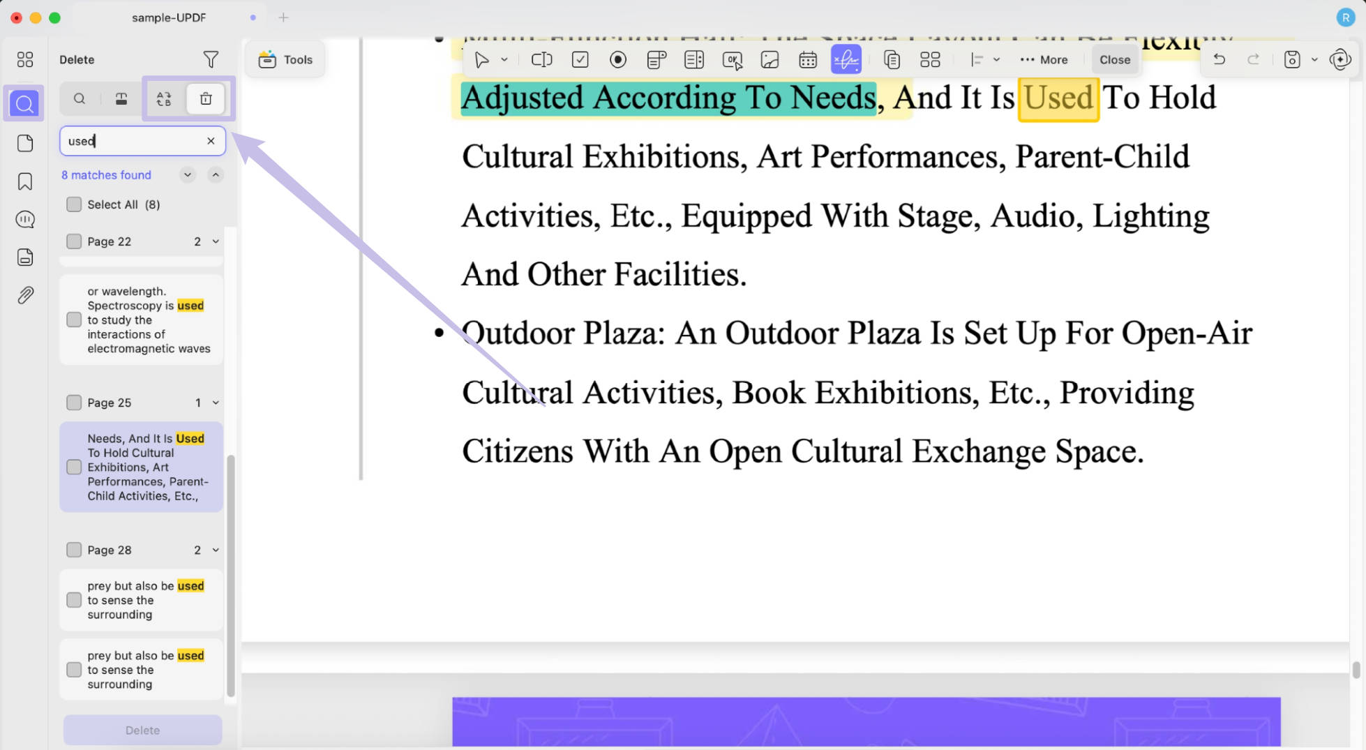 Find to replace and remove text in UPDF 2 Mac